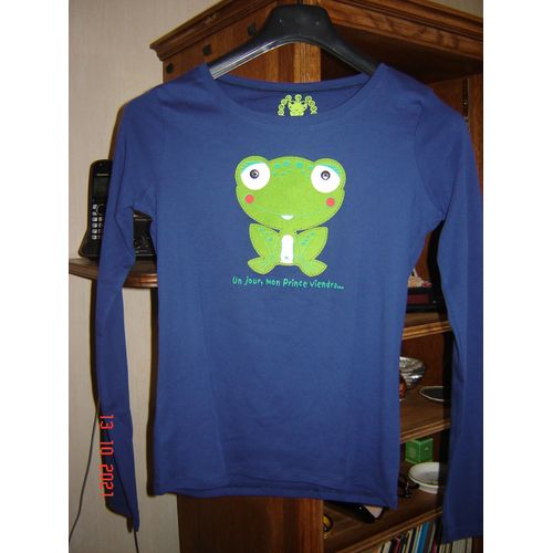 T-Shirt Coton Bleu Nuit, Décor « Grenouille » T. 42