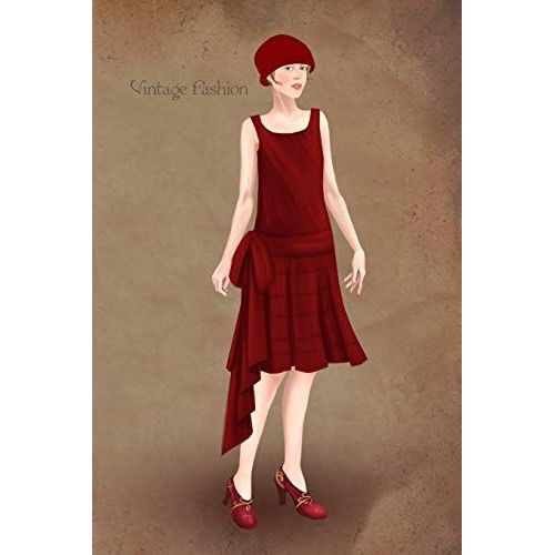Vintage Fashion: Writing Notebook, Diary, 1920 Fashion Illustration, Red Dress Roaring Twenties Journal With Lined Pages