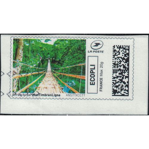 France Vignette Oblitérée Sur Fragment Used Mon Timbre En Ligne Pont Suspendu Au Coeur De La Nature Su