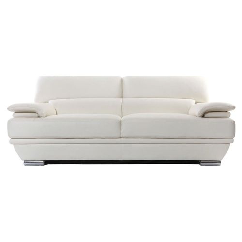 Canapé Cuir Design 3 Places Avec Têtières Ajustables Blanc Cassé Ewing - Cuir De Buffle