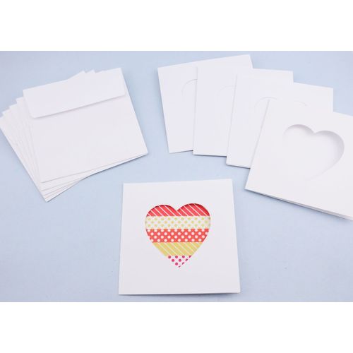 5 Cartes Et Enveloppe Diy Blanches 13x13cm Coeur