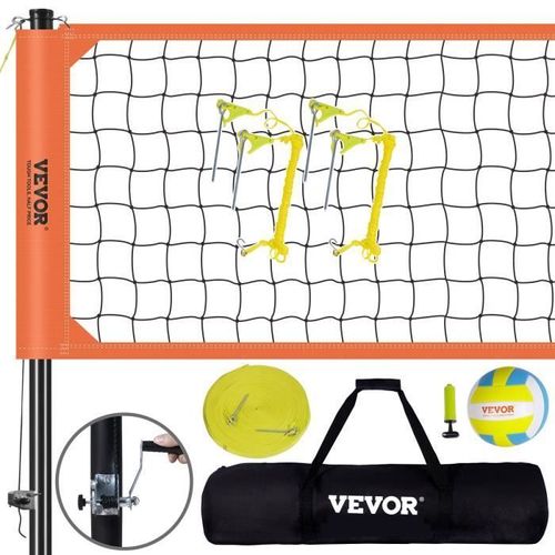Filet De Volley-Ball - Vevor - Filet De Volley-Ball Portable Poteaux À Hauteur Réglable Sac De Transport,Acier, Polyéthylène,Jaune