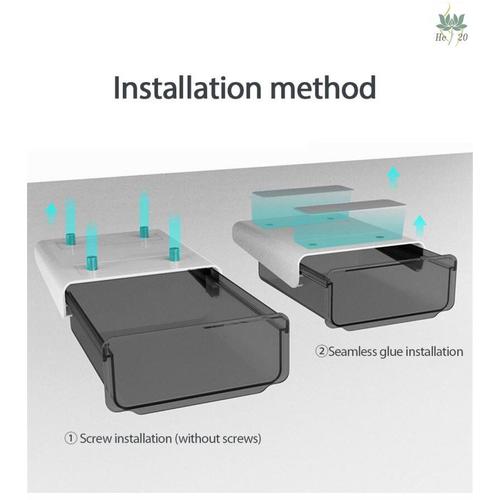 Sous le tiroir de bureau Organisateurs de rangement Caché Auto-adhésif  Espace de travail Organisation Table Accessoires Bureau Espace économisant  de l'espace Étagère (2 Paquet-grand et petit