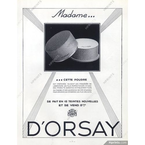 Publicite Papier Ancienne  Parfum  D'orsay  Poudre  Datant De  1935