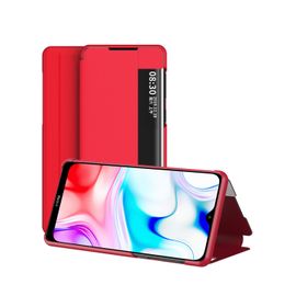 Coque Xiaomi Redmi 8,Etui Pour Téléphone Xiaomi Redmi 8 Avec Fenêtre Intelligente Et Fonction Veille/Réveil Automatique De L'écran,Housse De Protection Antichoc En Cuir Pu,Rouge