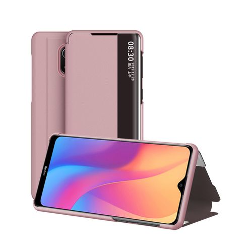 Coque Xiaomi Redmi 8a,Etui Pour Téléphone Xiaomi Redmi 8a Avec Fenêtre Intelligente Et Fonction Veille/Réveil Automatique De L'écran,Housse De Protection Antichoc En Cuir Pu,Rose