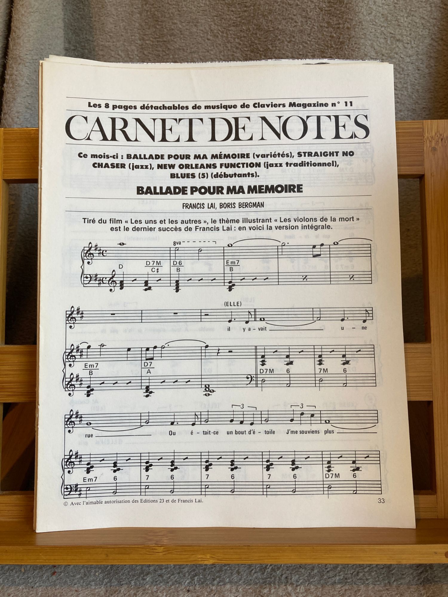 Carnet De Notes Pages Détachables Claviers Magazine N°11 Partition Piano 2000