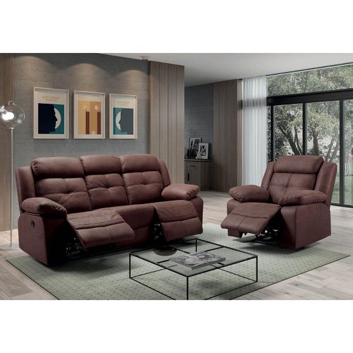 Fabares - Canapé 3 Places + Fauteuil Relax Electrique Chocolat