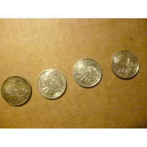 Piéces 50 Centimes Argent ,1915 16 17 18