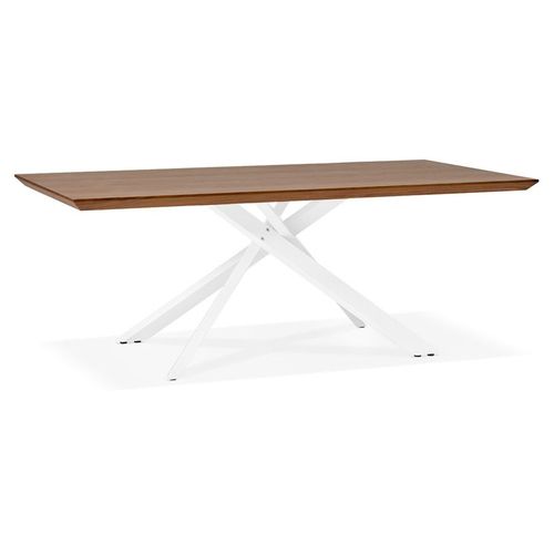 Table À Diner 'walaby' En Bois Finition Noyer Avec Pied Central En X Blanc - 200x100 Cm