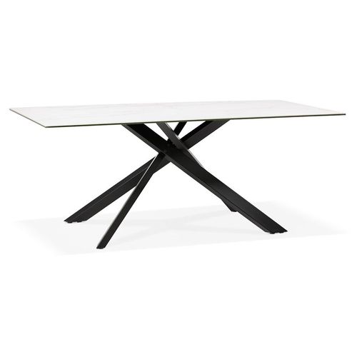 Table À Diner 'markina' En Céramique Blanche Avec Pied Central En X Noir - 180x90 Cm
