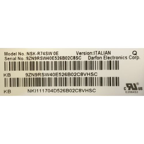 Clavier Qwerty Italien Acer Aspire ES1-331 6B.MZUN1.016 NSK-R74SW 9Z.N9RSW.40E NKI111704D NK.I1117.04D TOPCASE Noir