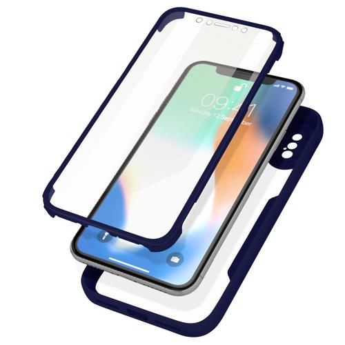 Coque Iphone X Et Xs Dos Plexiglas Avant Polymère Coins Renforcés Bleu Nuit