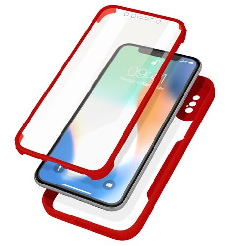 Coque Iphone X Et Xs Dos Plexiglas Avant Polymère Coins Renforcés Contour Rouge