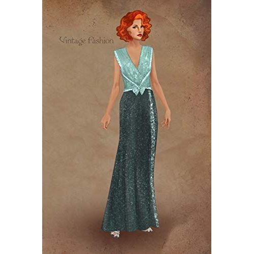 Vintage Fashion: Writing Notebook, Diary, 1930 Teal Evening Dress Fashion Illustration, Fashionista Journal With Lined Pages