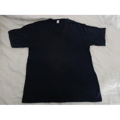 T-Shirt Marine 100 % Coton Manches Courtes Col En V Damart Taille Xxxl