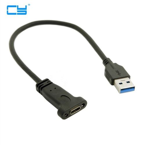 Câble de données USB 3.1 Type C USB C femelle vers USB 3.0 A mâle, avec trou de vis pour montage sur panneau, 20cm noir