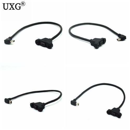 Câble adaptateur Mini USB 5 broches mâle à femelle avec vis 30cm 1ft, coudé vers le haut, gauche, droite, Type de montage sur panneau, Extension