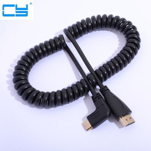 Connecteur de câble Mini HDMI mâle à HDMI mâle, coudé à gauche à 90 degrés, à ressort extensible, pour appareil photo, tablette, PC, DV, MP4, TV, projecteur