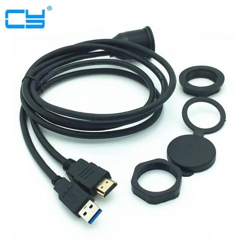 Câble USB 3.0 et HDMI vers HDMI + USB3.0 AUX, Extension tableau de bord, étanche, pour voiture, bateau et moto, 1M 2M