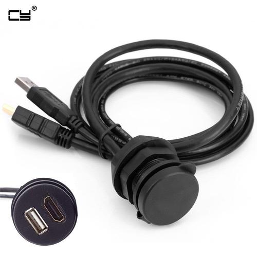 Câble d'extension USB 2.0 HDMI pour voiture, bateau et moto, montage sur tableau de bord, accessoires de câbles audio de voiture, 1M 2M