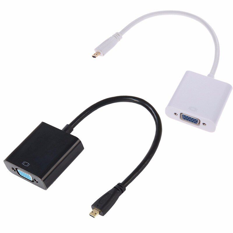 Câble adaptateur Micro HDMI vers VGA, convertisseur vidéo mâle vers femelle, pour moniteur PC, projecteur, ordinateur, TV, blanc et noir