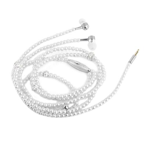 Collier de perles écouteurs intra auriculaires avec strass rose, bijoux, perles, écouteurs avec micro, pour Samsung et Xiaomi