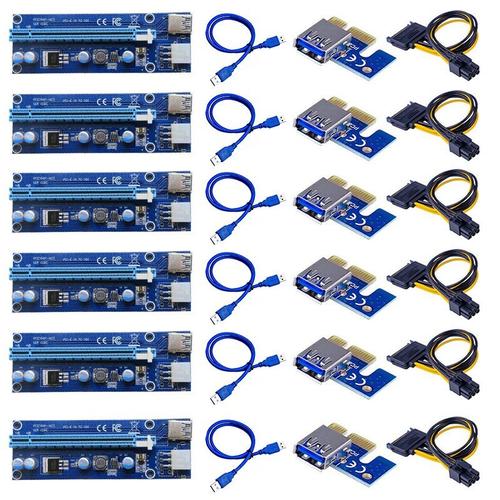 6pcs 006C PCIe 1x à 16x Express Riser Card Graphic pci e riser Extender 60cm USB 3.0 câble SATA à 6 broches alimentation pour