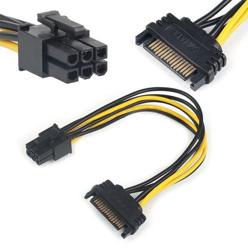Câble adaptateur d'alimentation pour carte vidéo PCI Express SATA, 15 à 6 broches, 20 cm, 20 cm