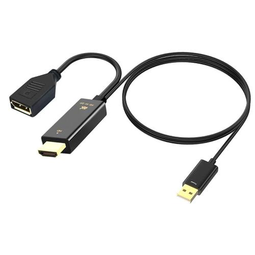 Câble de conversion HDMI vers Displayport 4K, entrée vers sortie DP, pour PC portable, PS4, port vers sortie d'affichage