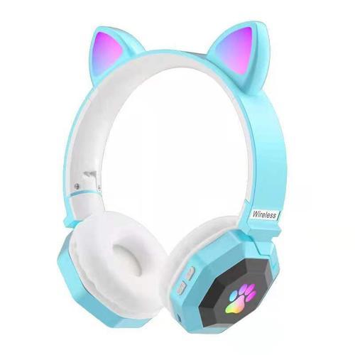 Écouteurs de jeu à oreille de chat rose pour filles, réduction du bruit, canal RGB, sans fil, Bluetooth, musique compatible