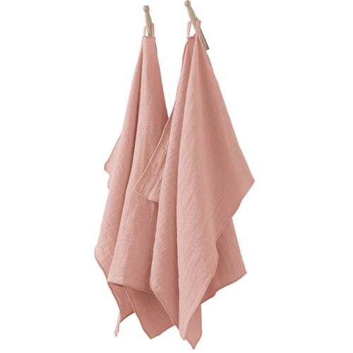 Lot De 2 Essuie-Mains 50x70 Cm Gaze De Coton Rose