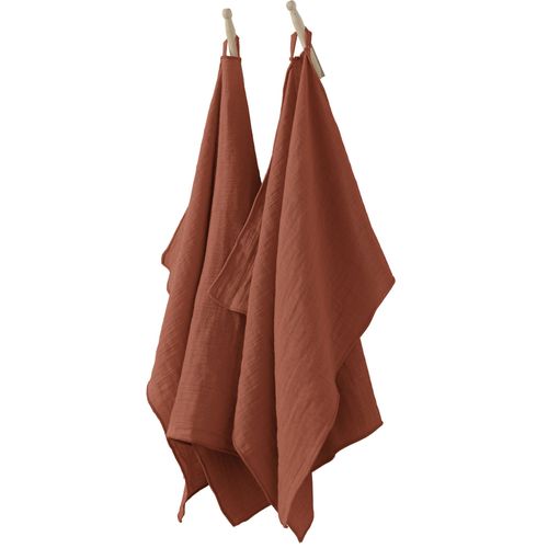 Lot De 2 Essuie-Mains 50x70 Cm Gaze De Coton Terracotta