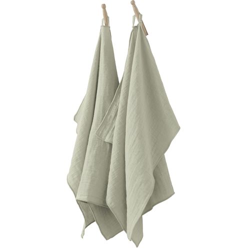 Lot De 2 Essuie-Mains 50x70 Cm Gaze De Coton Vert D'eau