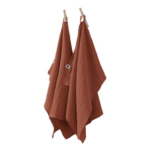 Lot De 2 Essuie-Mains 50x70 Cm Gaze De Coton Gaïa Terracotta