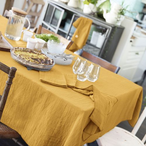 Nappe Rectangle 150x350 Cm Gaze De Coton Safran