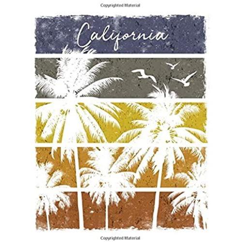 Home Or School Newport Beach Stylish Retro Sunset Palm Tree Travel Journal Diary 7.5 x 9.25 Inch Soft Cover. Notebook With Lined College Ruled Paper For Work