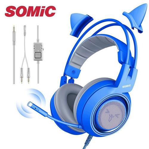 casque filaire pour Gamer, téléphone portable, mignon, avec Microphone, 3.5mm, oreille de chat rose, G951S