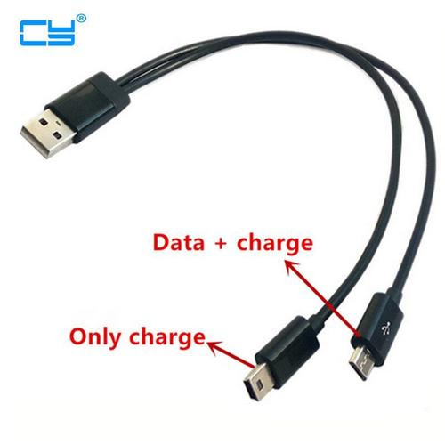 Câble Mini USB 2.0 2 en 1, 25cm, connecteur micro usb à 5 broches, pour le chargement et la synchronisation des données