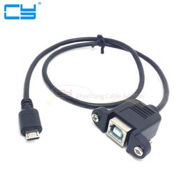 Câble Micro USB 5 broches mâle vers USB B femelle, Type de montage sur panneau 30cm 50cm avec vis