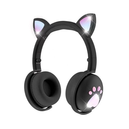 Oreillettes de chat rose pour filles, casque de jeu, avec micro, réduction de bruit, 7.1 canaux LED, sans fil, compatible Bluetooth