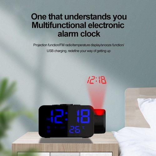 Réveil numérique T8 LED, Radio-projecteur FM, horloge électronique, fonction Snooze 2, affichage de la température