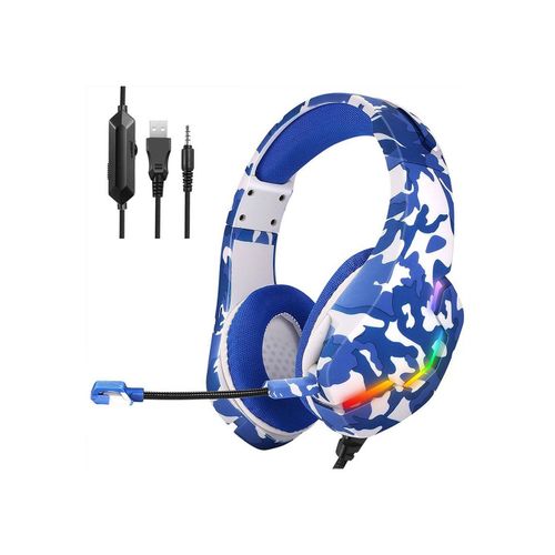 Casque filaire pour ordinateur, Camouflage lumineux rvb, musique de jeu, bleu marine, avec câble adaptateur, nouveau