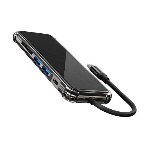 Boîtier panneau en verre trempé, compatible USB C vers HDMI + TF + Security Digital + 3 adaptateurs USB 4K 30HZ, puce indépendante 6 en 1
