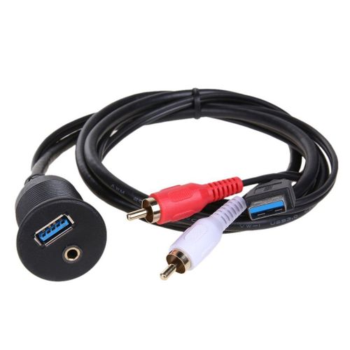 Tableau de bord de voiture à montage encastré, USB 3.0, 3.5mm, Extension AUX RCA, câble mâle à femelle, 1m