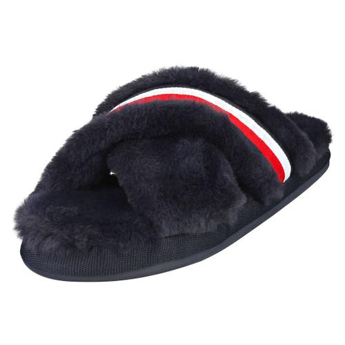 Chaussures De Football Tommy Hilfiger Furry Home Chaussures Pantoufle Marine Bleu