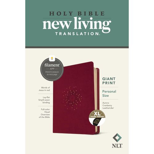 Nlt Personal Size Giant Print Bible, Filament Enabled (Leatherlike, Aurora Cranberry, Indexed, Red Letter)