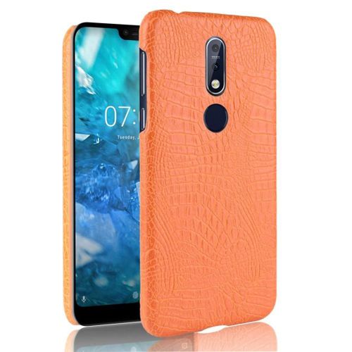 Classique Élégant Étui Pour Nokia 7.1 Housse De Protection Mode Classique D'alligator Compatibilité Anti Éraflure - Couleur Orange