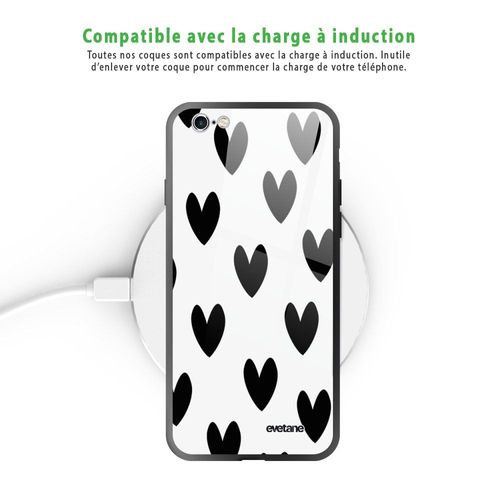 Coque En Verre Trempé Iphone 6 Plus / 6s Plus Coeurs Noirs Ecriture Tendance Et Design Evetane.