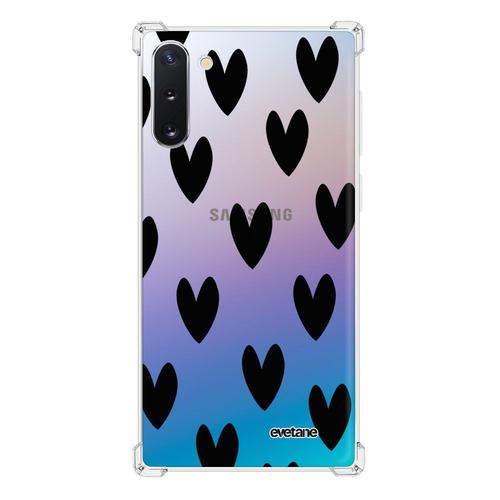 Coque Samsung Galaxy Note 10 Anti-Choc Souple Angles Renforcés Transparente Coeurs Noirs Evetane.